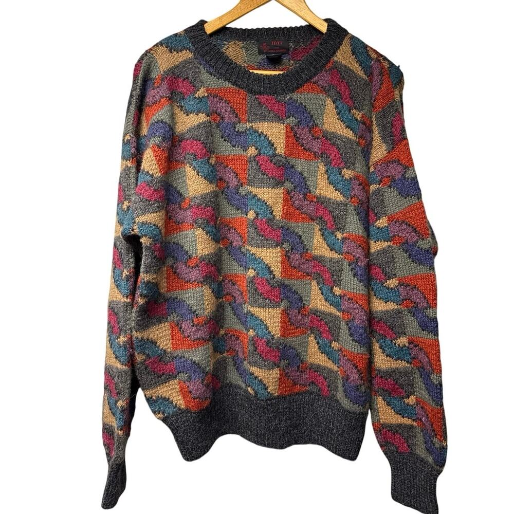 Vintage 90s INTI George Alexander Mens Large 100% Alpaca Wool Sweater Hand Knit